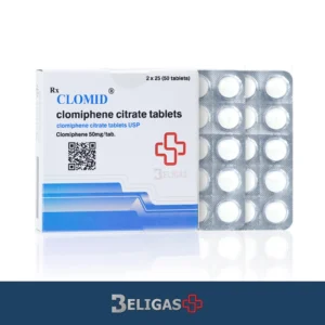 Beligas Clomid 50mg tablets with packaging banner