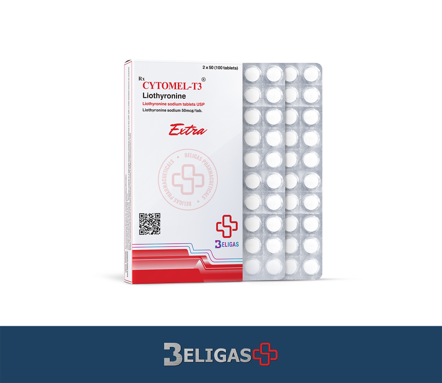 Beligas Cytolmel T3 50mcg tablets pack of 100 for laboratory research