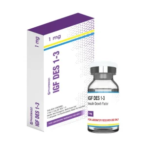 Pharmaqo IGF1-DES 1-3 research peptide vial for laboratory use