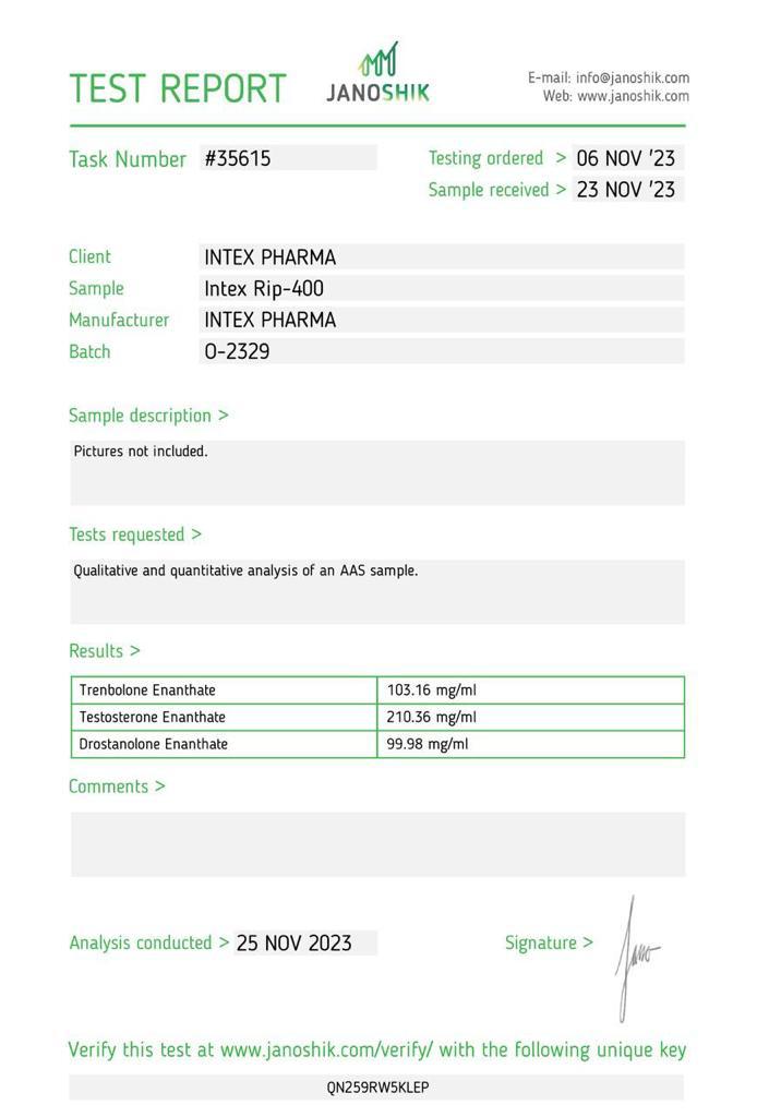 Intex Pharma RIP-400 400mg/ml vial for lean physique