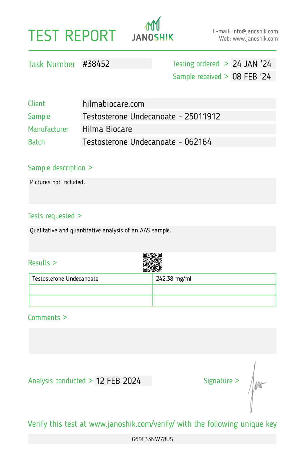 Hilma Biocare Testosterone Undecanoate 10ml 250 mg/ml vial