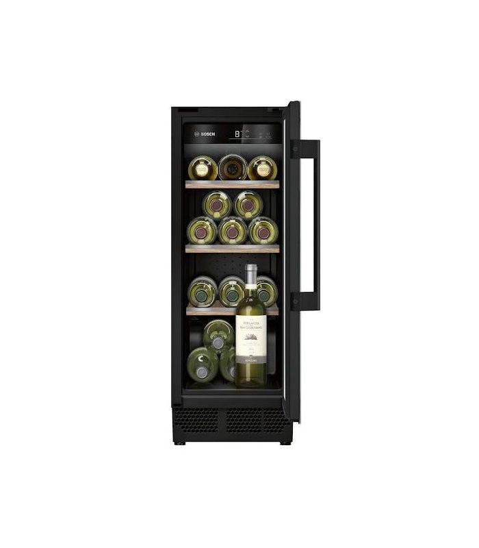 Bosch KUW20VHF0G fridge freezer with open door showing interior shelves
