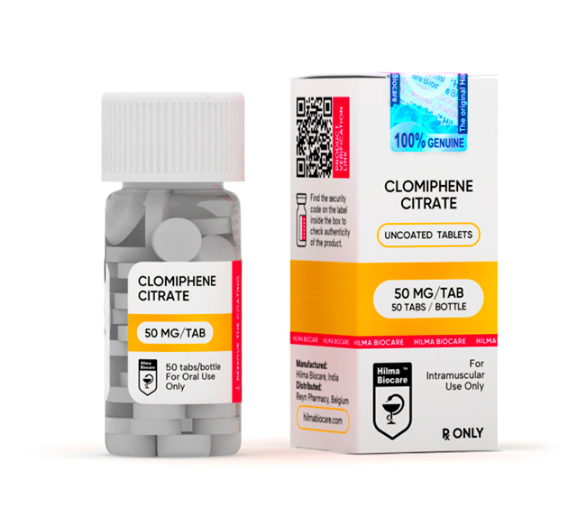 Hilma Biocare Clomiphene citrate 50 tabs box of 50 mg tablets for PCT