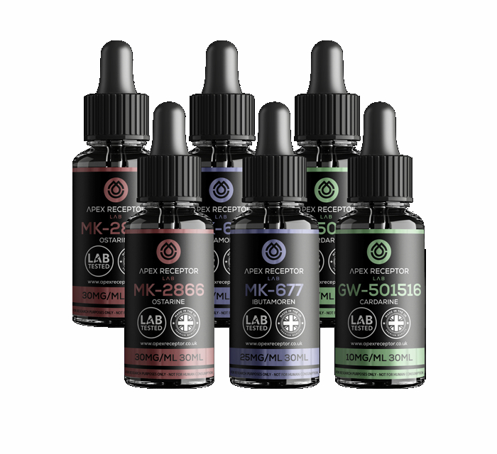Advanced Synergy Stack containing Ostarine MK-2866, Ibutamoren MK-677 and Cardarine GW-501516 vials