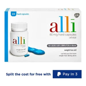 Alli weight loss capsules containing orlistat 60mg for fat blocking